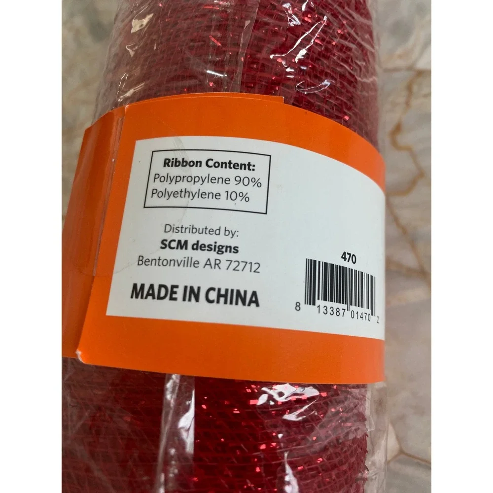 SCM designs Red Decorative Mesh Ribbon 21 Inch x 10 Yards Sparkle Metallic Roll